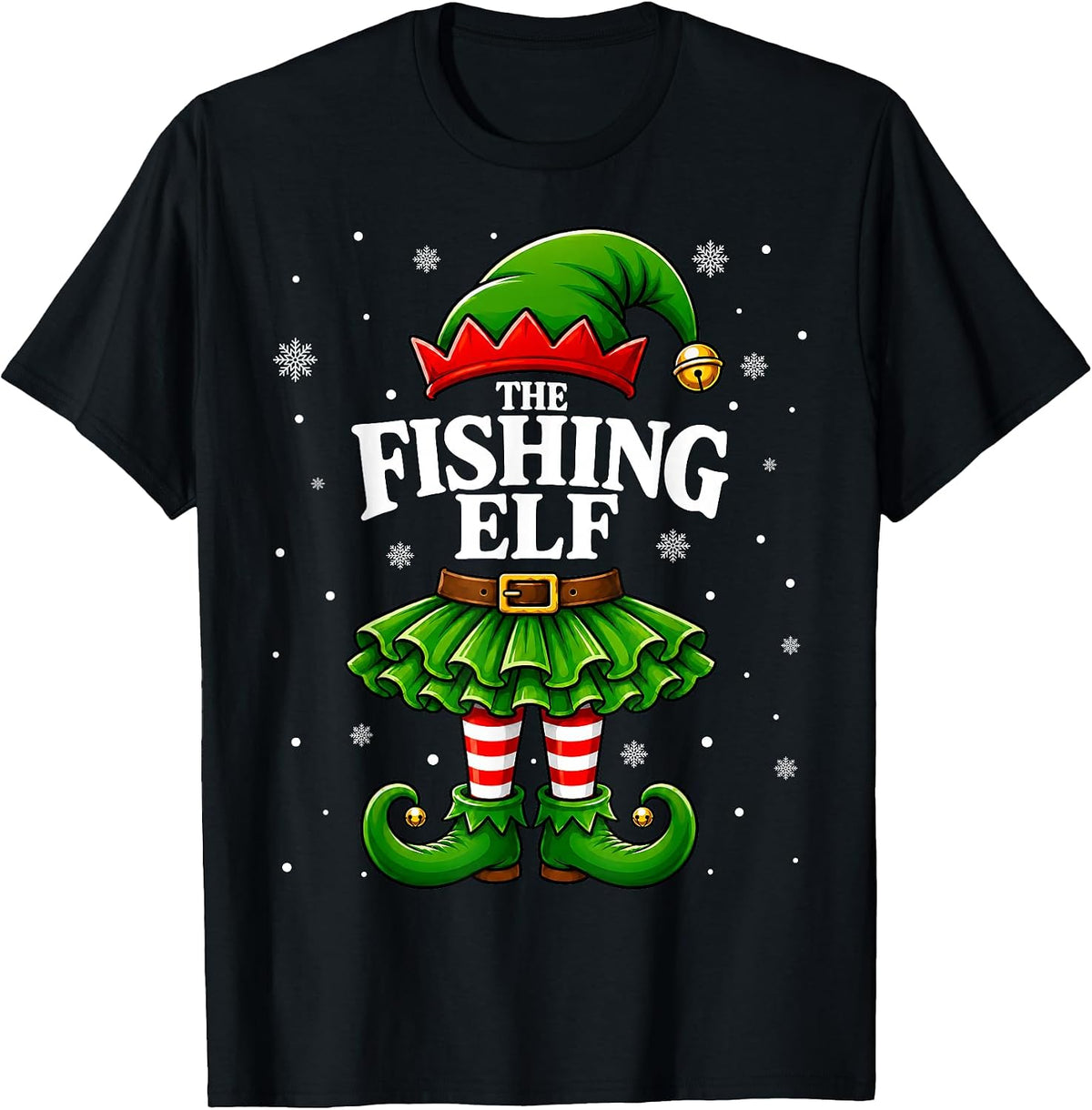 Fishing Elf Christmas Matching Family Women Girls Xmas T-Shirt