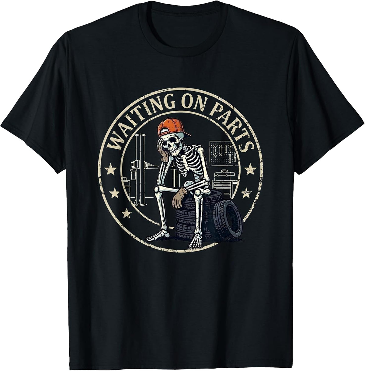 Waiting On Parts Funny Mechanic Skeleton Auto Repair Garage T-Shirt