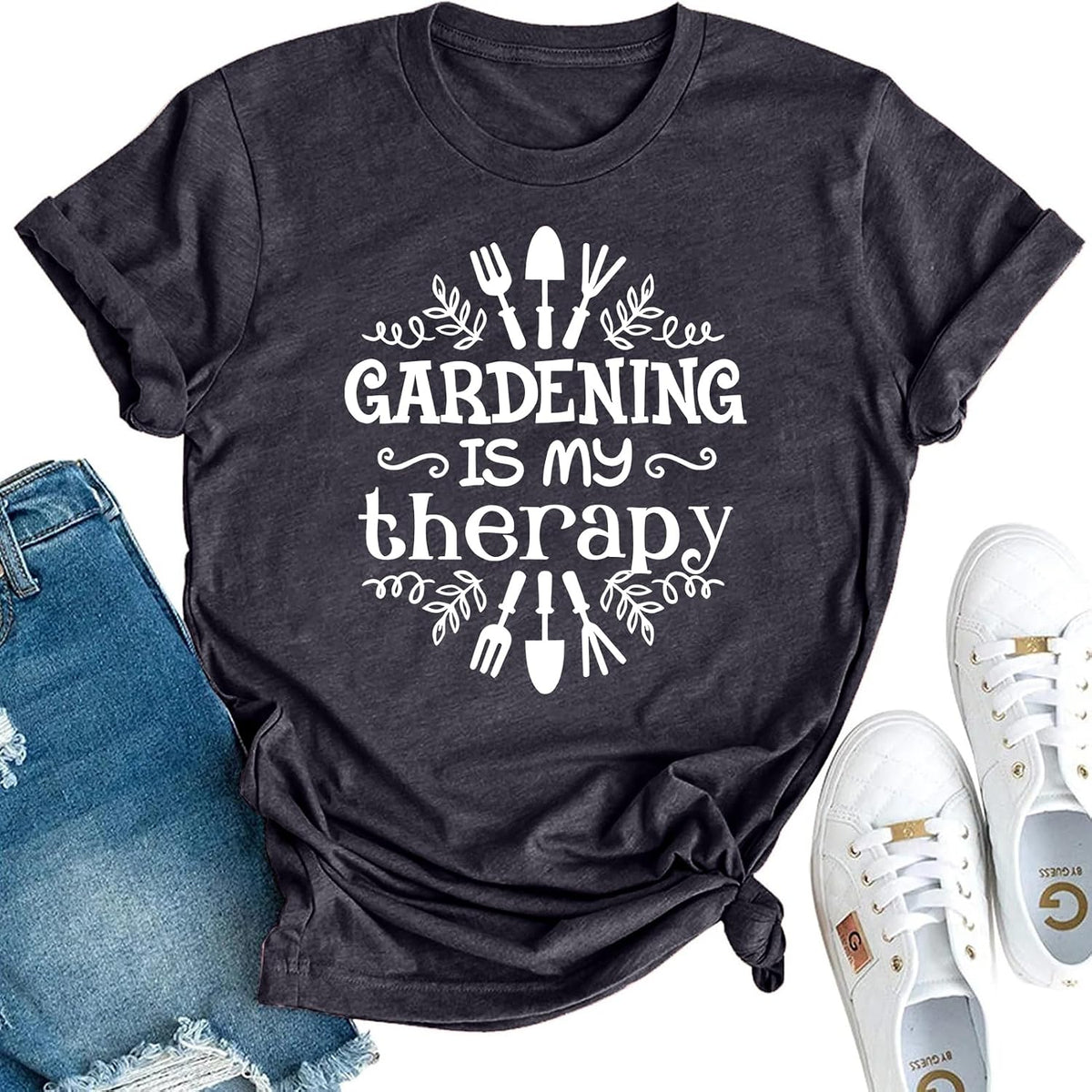 Gardening is My Therapy Women's Graphic Shirt Novelty Plant Mom Tops Crazy Plant Lady Gift