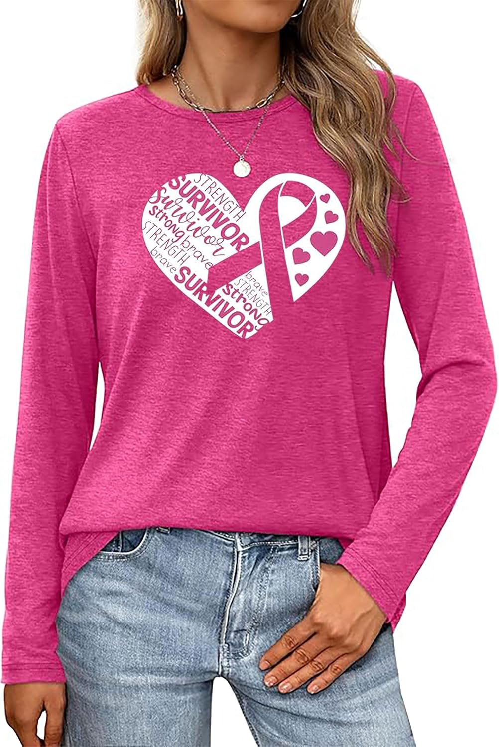 Women Breast Cancer Shirts Breast Cancer Awareness Tshirt Pink Ribbon Inspirational Long Sleeve Hope Top