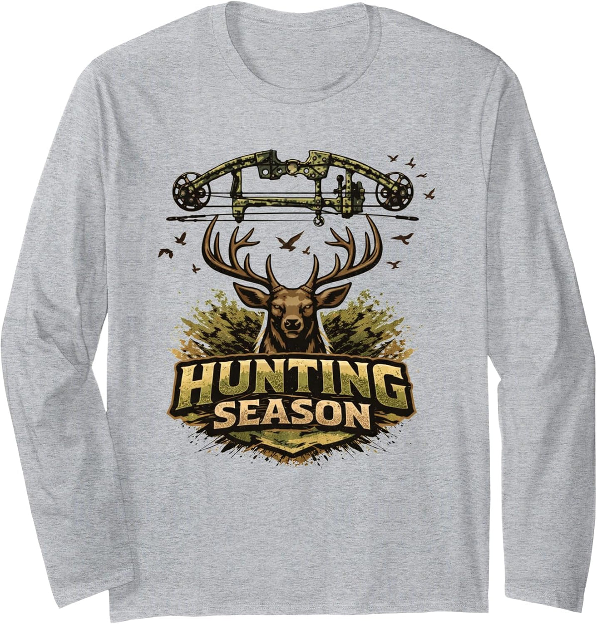 Hunting Season Deer Buck Bow Camouflage Outdoor Hunter Long Sleeve T-Shirt