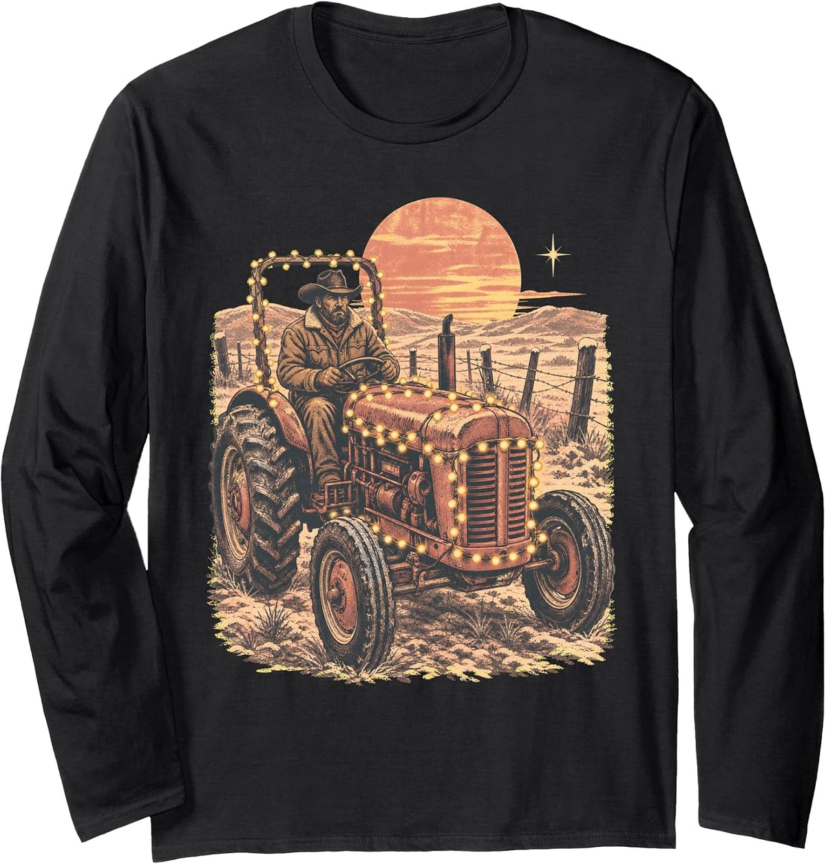 Christmas Tractor Farmer Country Western Long Sleeve T-Shirt