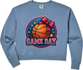 Women's Basketball Game Day Girl Womens Bow Team Fan Mom Mother Mama Comfort Colors Crop Sweatshirt