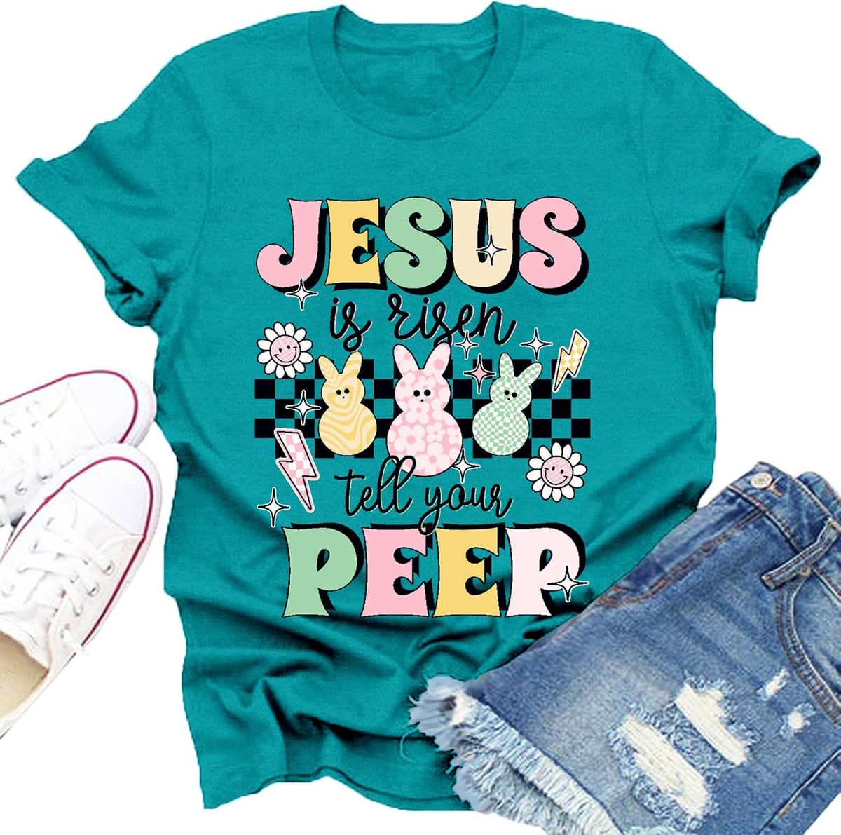 Christian Easter Shirts for Women Easter Day Bunny Tshirt Jesus is Risen Tell Your Tee Tops
