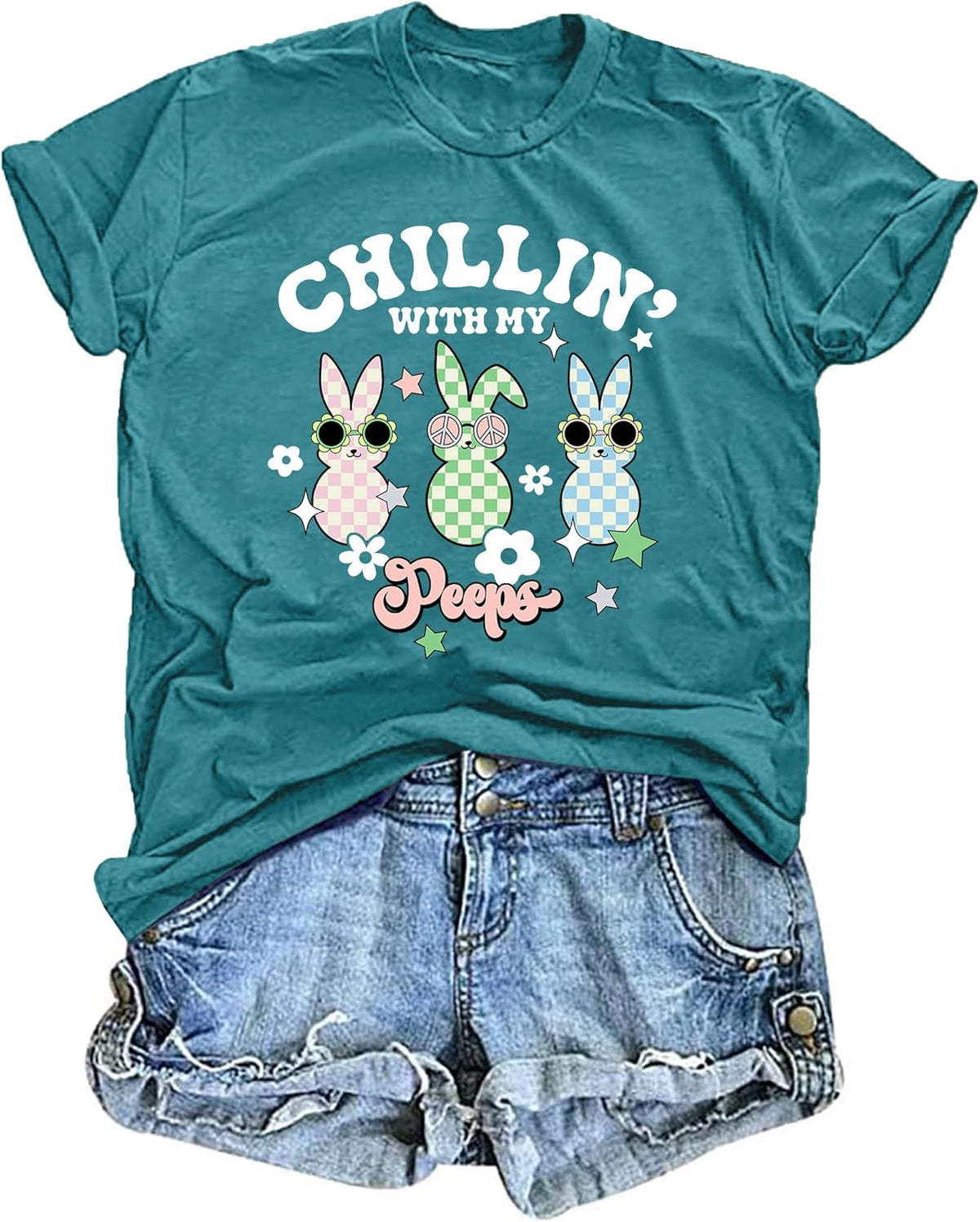 Easter Shirt Women Cute Bunny T Shirt Happy Easter Shirts Rabbit Graphic Easter Gift Tees Holiday V Neck Tops