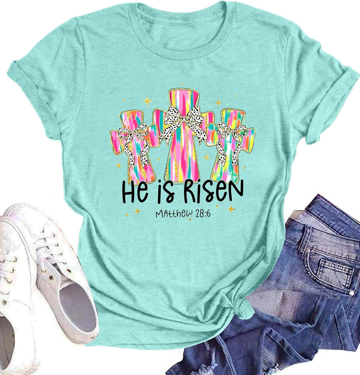 Christian Easter Shirts for Women He is Risen Cross Happy Easter Shirt Jesus Faith Bible Verse Gifts Tee Tops