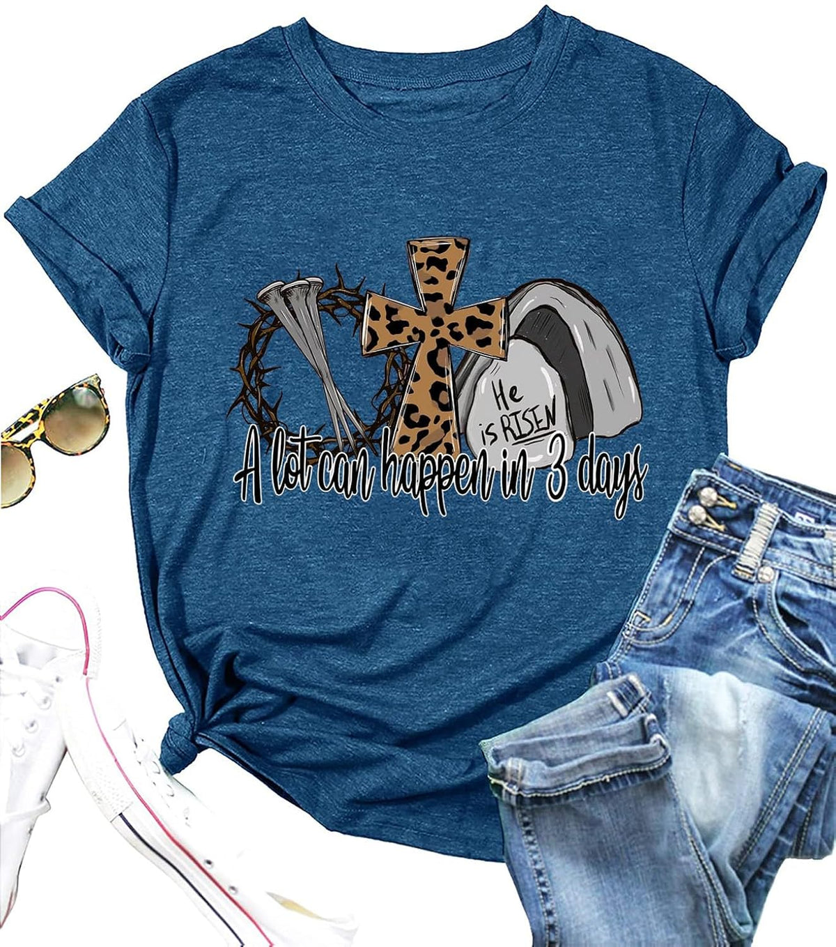 A Lot Can Happen in 3 Days Shirt Women He is Risen Tshirt Christian Easter is for Jesus Tee Casual Short Sleeve Tops