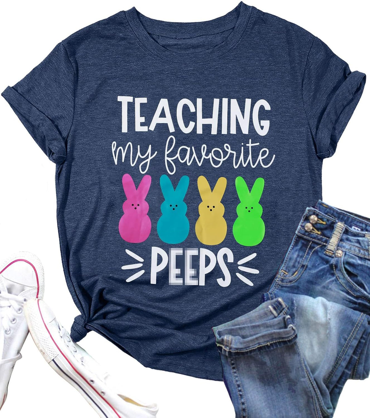 Teaching My Favorite Peep Shirt for Women Easter Teacher Funny Bunny Graphic Tee Top