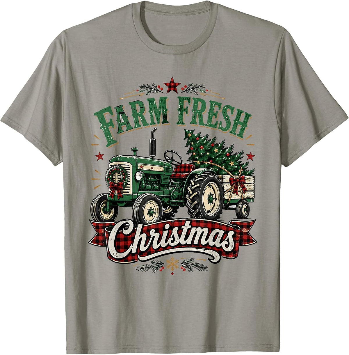 Farm Fresh Christmas Vintage Tractor Farmer Holiday Graphic T-Shirt