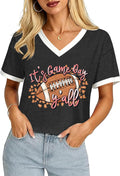 Game Day Shirt for Women Football Fans Short Sleeve Crop Tops