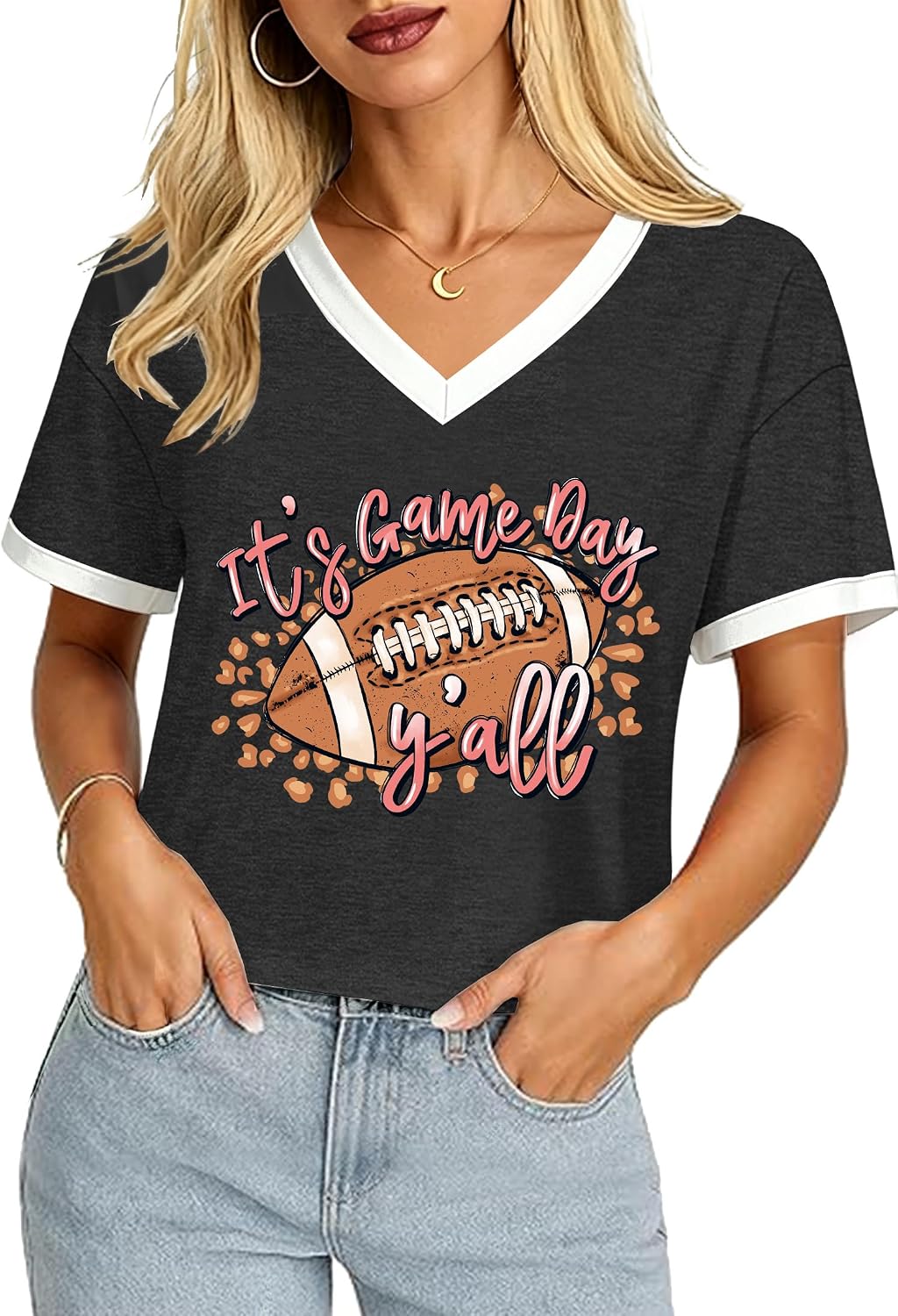 Game Day Shirt for Women Football Fans Short Sleeve Crop Tops
