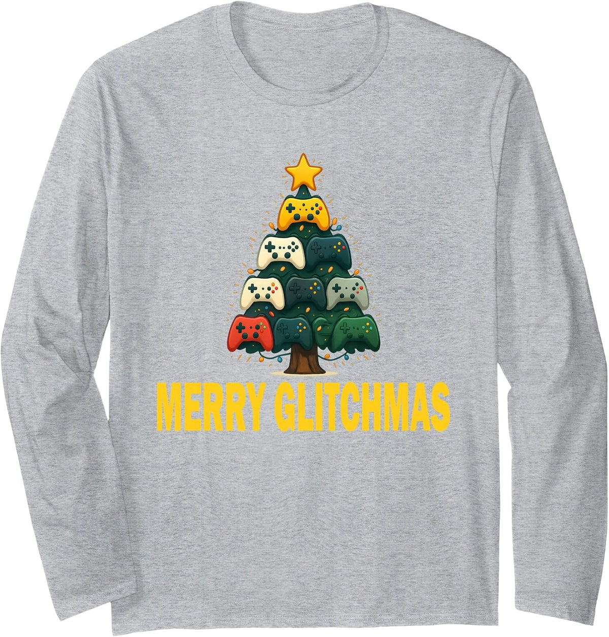 Gamer Christmas Tree Shirt Merry Glitchmas Controller Xmas Long Sleeve T-Shirt