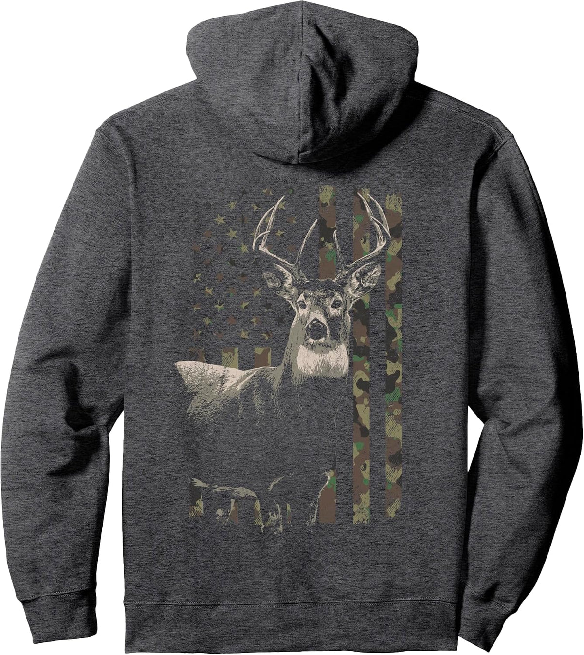 Hunting Camo American Flag Deer Camouflage (Design on Back) Pullover Hoodie