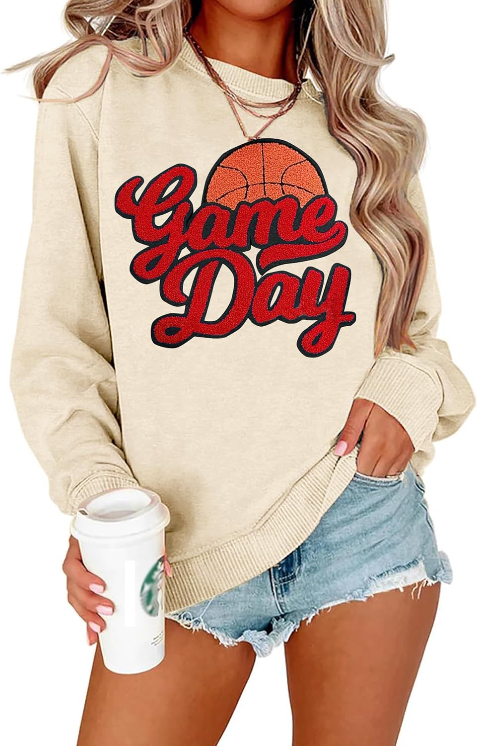 Basketball Game Day Sweatshirt Women Game Day Chenille Patch Shirts