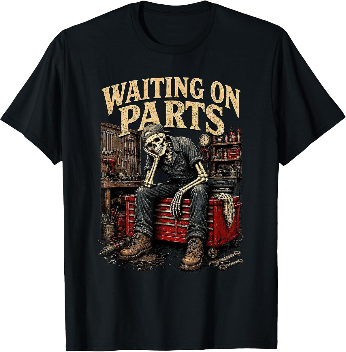 Waiting On Parts Funny Mechanic Skeleton Auto Repair T-Shirt