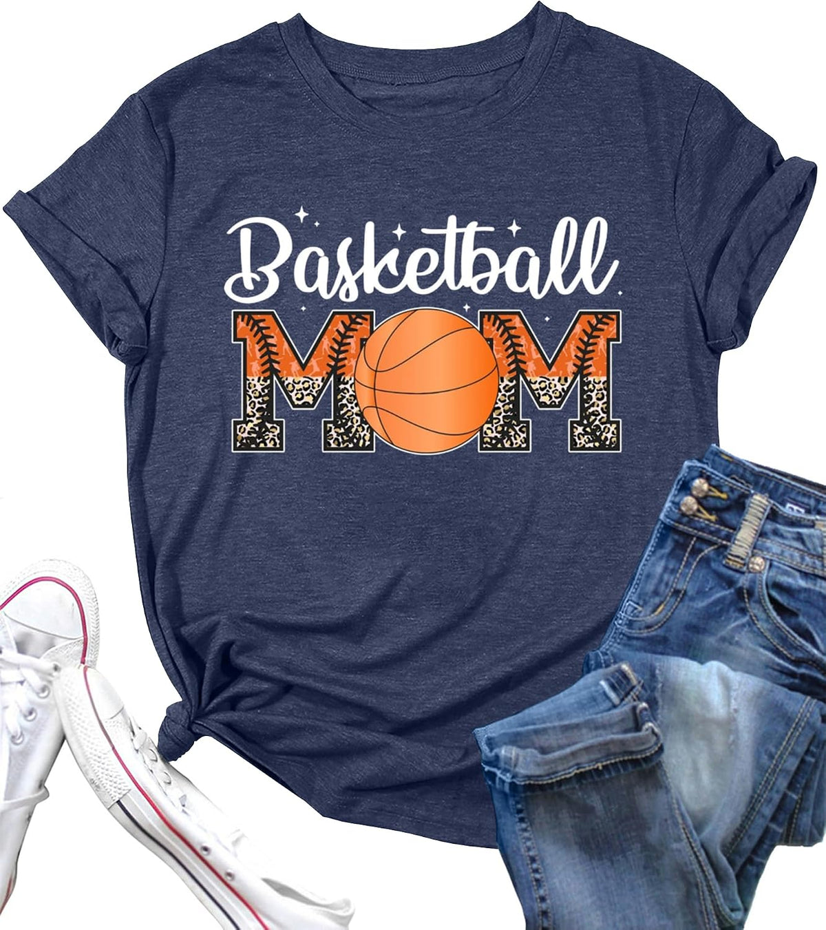 Basketball Mom Shirts for Women Game Day Print T-Shirt Basketball Sport Lovers Casual Short Sleeve Tee Tops