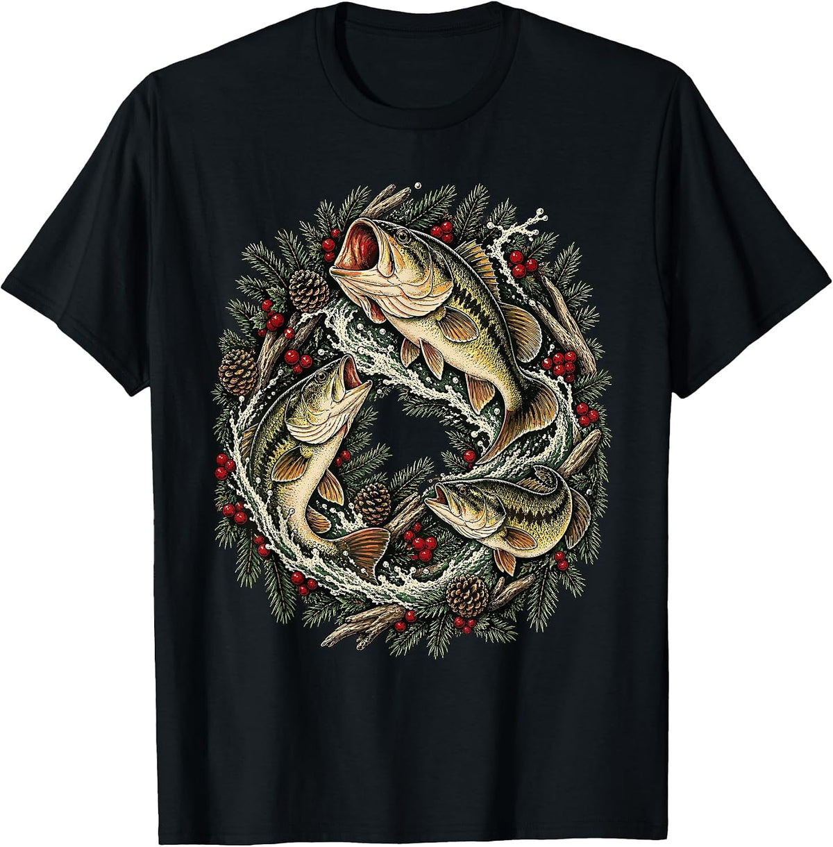 Christmas Bass Fishing Retro Angler Christmas T-Shirt
