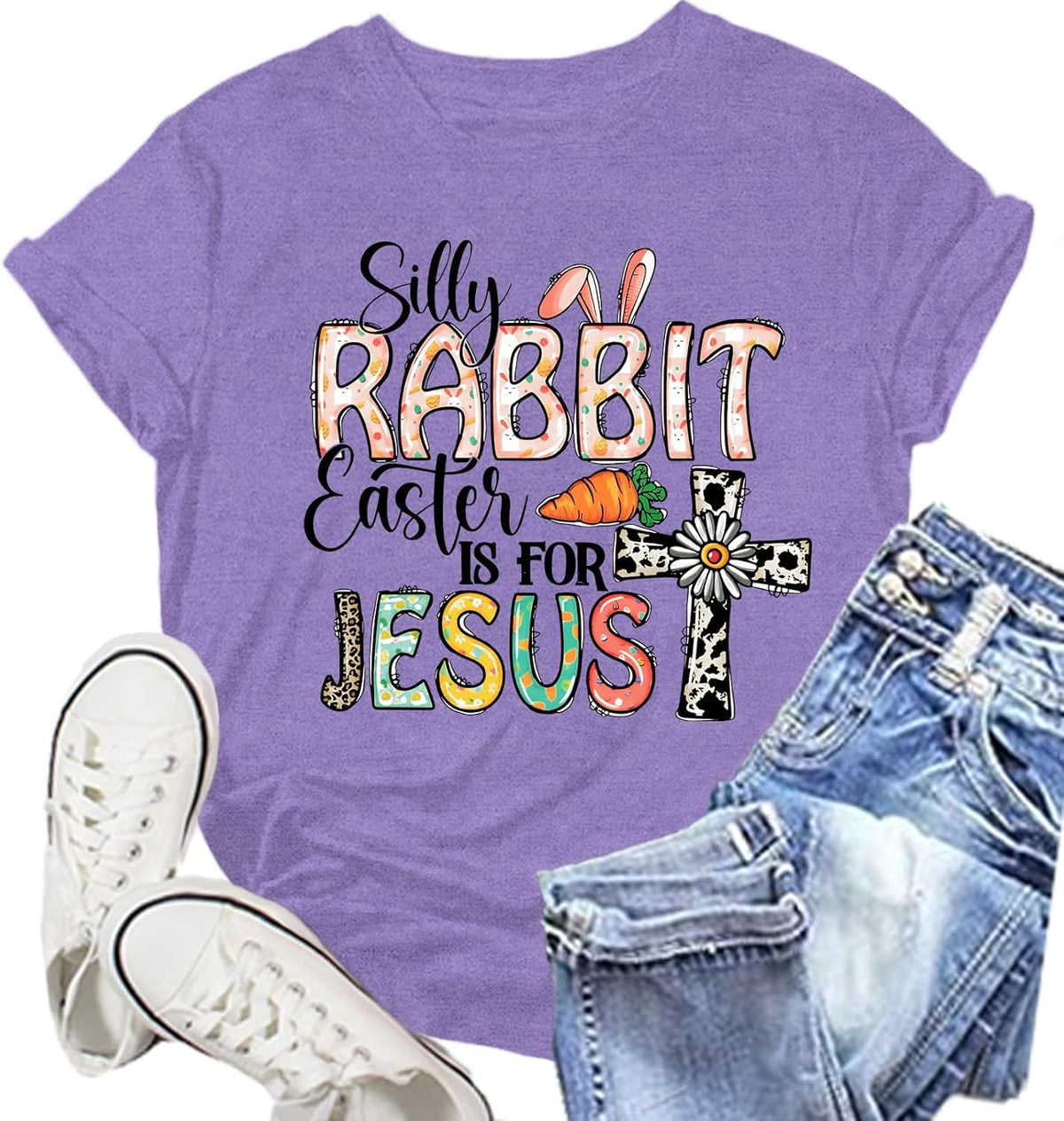 Womens Easter is for Jesus Shirt Easter Day s Silly Rabbit Tee Tops Unisex