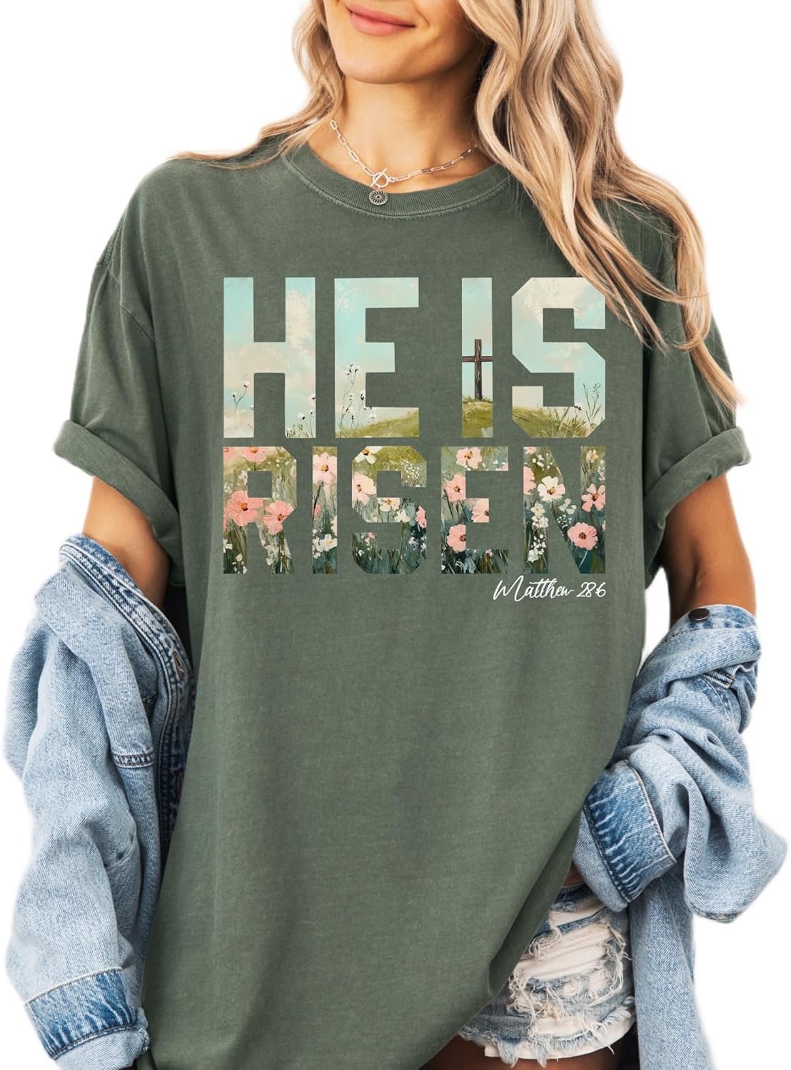 He is Risen Easter Comfort Colors – Matthew 28:6 Floral Design Unisex