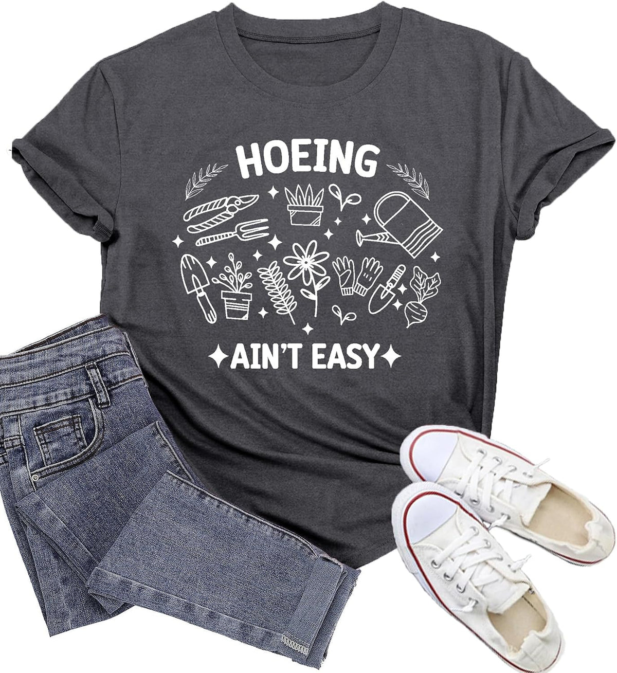 Garden Shirts for Women Plant Lover T-Shirt Hoeing Ain't Easy Tee Tops
