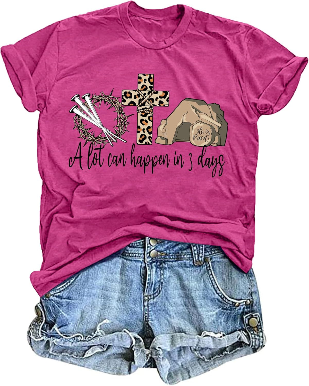 Easter Shirt for Women：A Lot Can Happen in 3 Days T Shirt Christian Jesus Shirts Religious Short Sleeve Tee Tops
