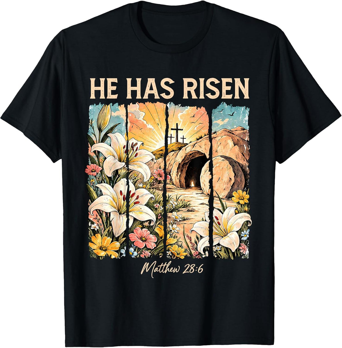 Religious Easter Flowers Empty Tomb He is Risen Christians Unisex