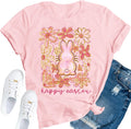 Easter Shirts for Women Happy Easter Bunny Tshirt Glitter Cute Flowery Rabbit Print Tee Tops