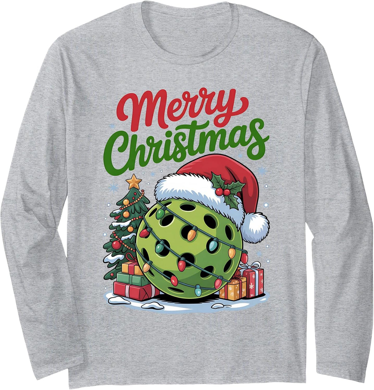Merry Christmas Pickleball Ball Santa Hat Holiday Winter Long Sleeve T-Shirt