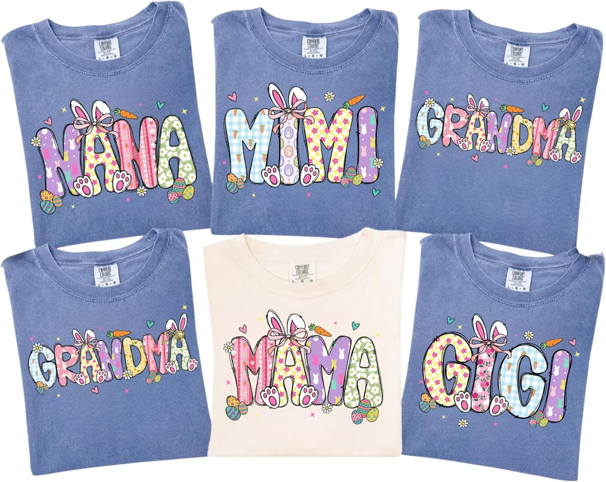 Comfort Colors Tshirt,Easter Family Group Shirts – Mama Mimi Grandma Gigi Nana Matching Tees, Cute Bunny Spring Outfit, Easter Celebration Cream