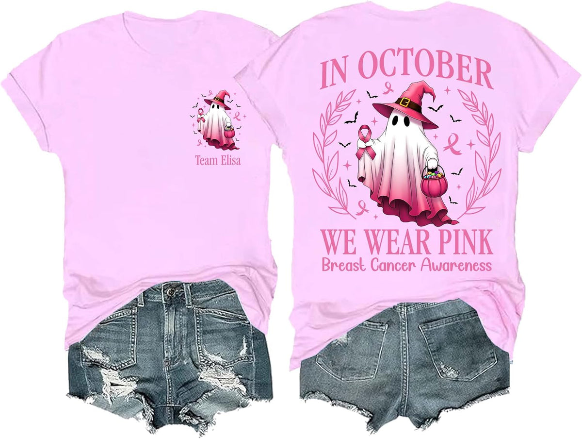 Breast Cancer Shirts for Women in October We Wear Pink Shirt Graphic Ghost