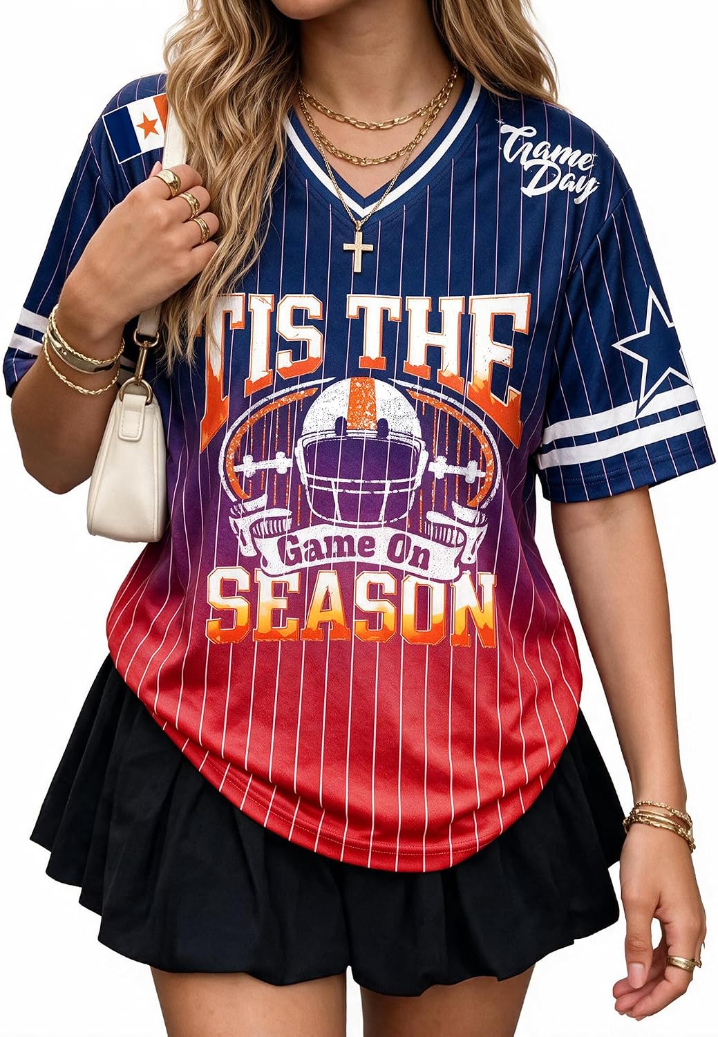 Women Football Jersey V Neck Football Mom Game Day Shirts for Women