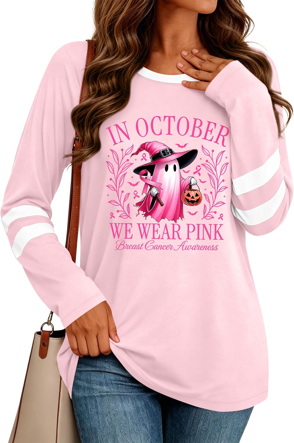 Breast Cancer Awareness Shirts for Women Pink Ribbon T Shirt Long Sleeve