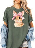 Comfort Colors Cute Bunny Pink Bow Easter Rabbit Graphic Tee Unisex