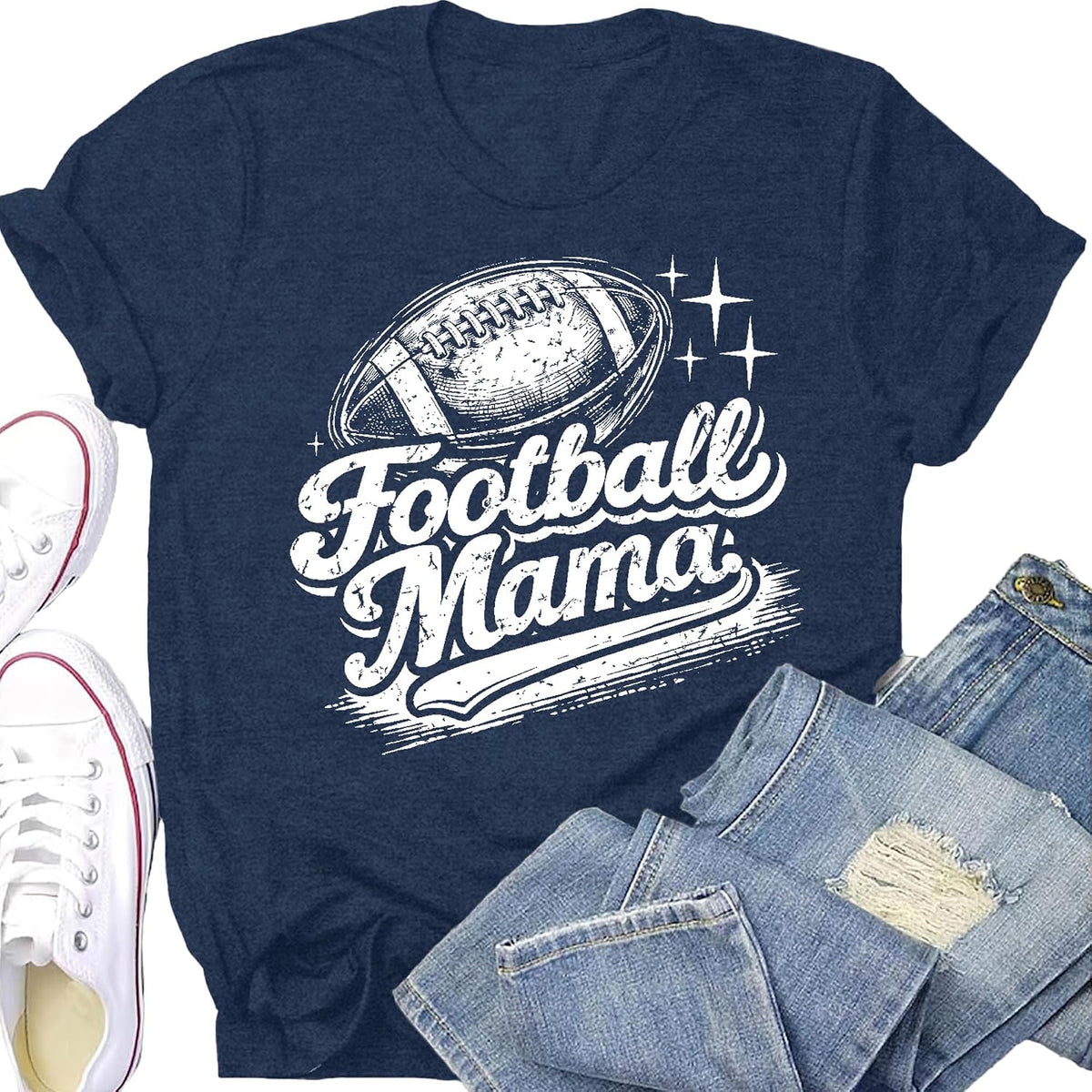 Football Mom Shirts for Women Game Day Football Mama Fan T-Shirt Gameday Season Tee Tops