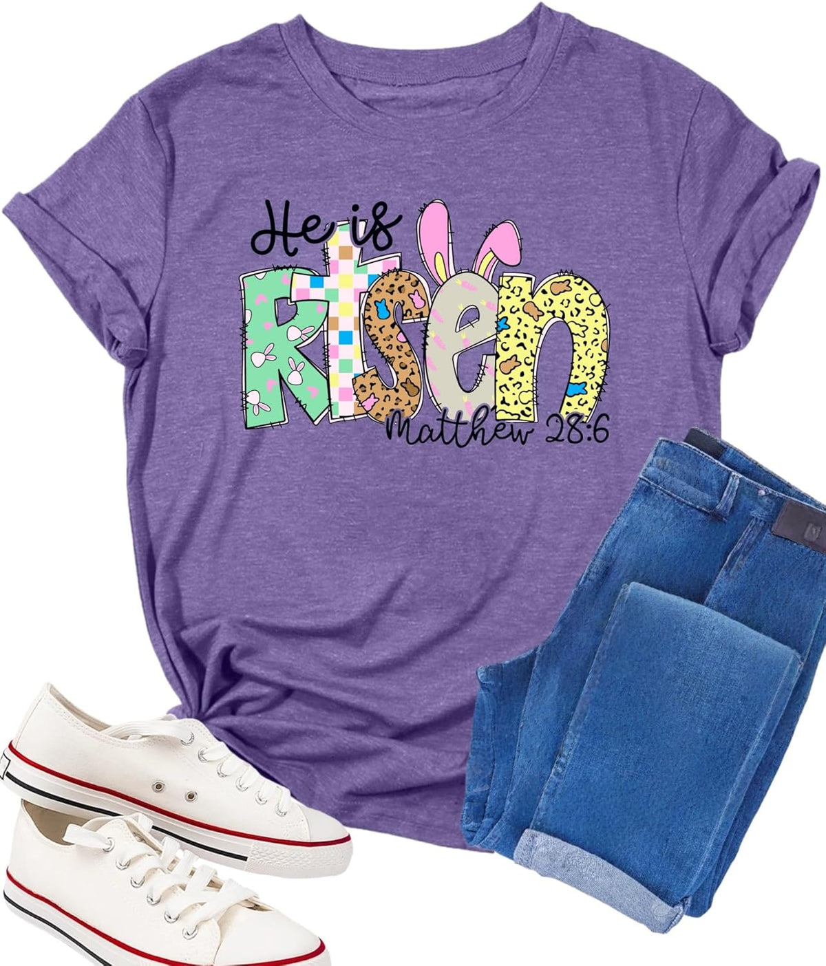 Easter Shirts for Women He is Risen Christian Shirts Jesus Religious Gift Bible Verse Tee Tops