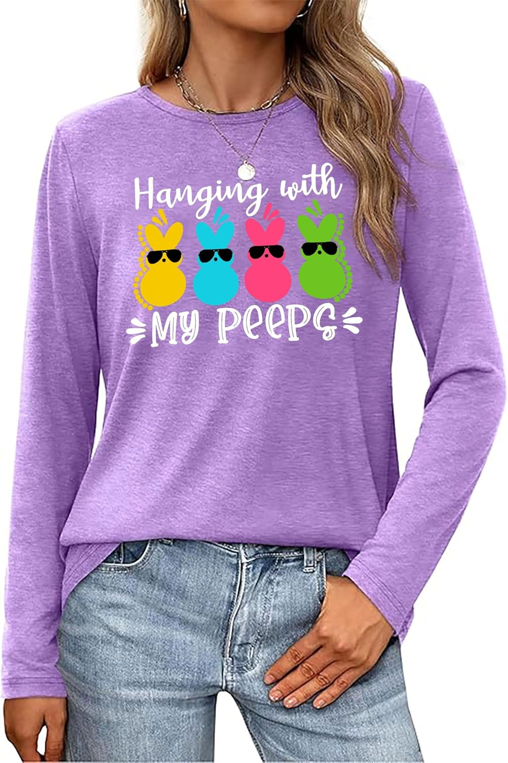 Easter Shirt Women Chillin with My Peeps Tshirt Bunny Grahpic Tee Happy Easter Novelty Top