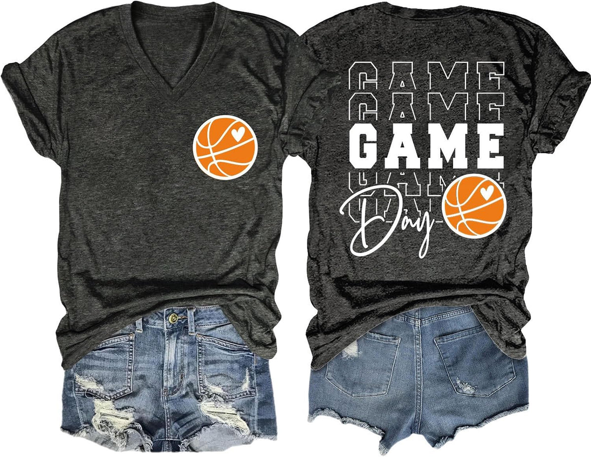 Game Day T Shirts for Sport Fans Basketball Mom Shirt Women's Funny Graphic Tees for Basketball Lover Gifts Tops