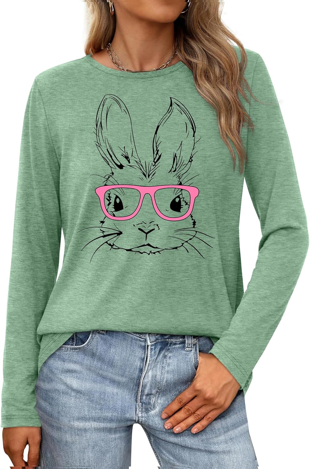 Easter Shirts for Women: Happy Easter T Shirt Long Sleeve Bunny Graphic Tee Shirt Spring Casual Tops