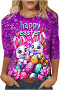 Easter Shirts for Women Plus Size Funny Bunny Eggs Graphic Tee Shirts Spring Fashion 3/4 Sleeve Holiday Casual Tops