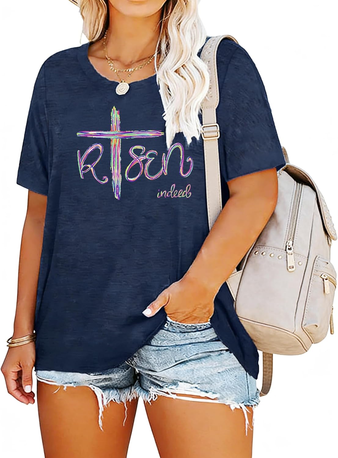 Plus Size Easter Shirt for Women Funny He is Risen T Shirt Christian Easter Holiday Tops Short Sleeve Tees