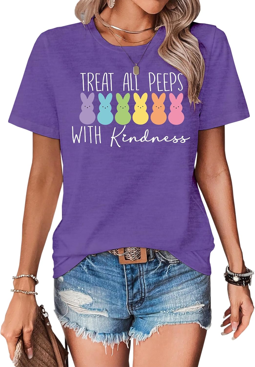 Easter Shirts for Women Treat All Peeps with Kindness Tshirts Stylish Holiday s Funny Bunny Graphic Tees