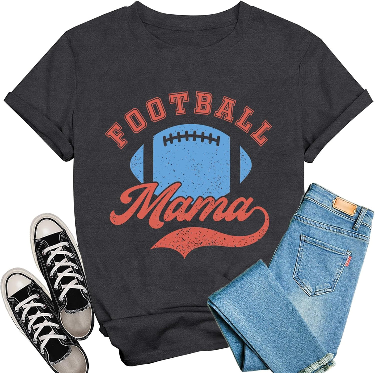 Football Mama Shirt for Women Game Day T-Shirt Funny Football Season Tee Tops