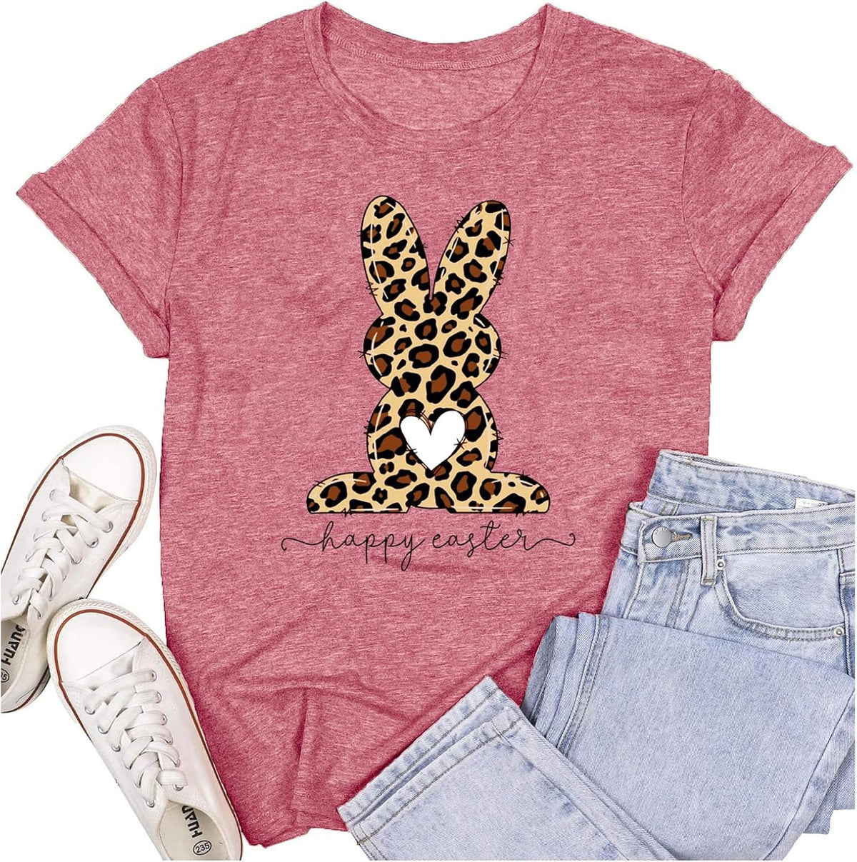 Easter Day Shirts for Women Leopard Bunny Spring Easter Tee Tops Unisex