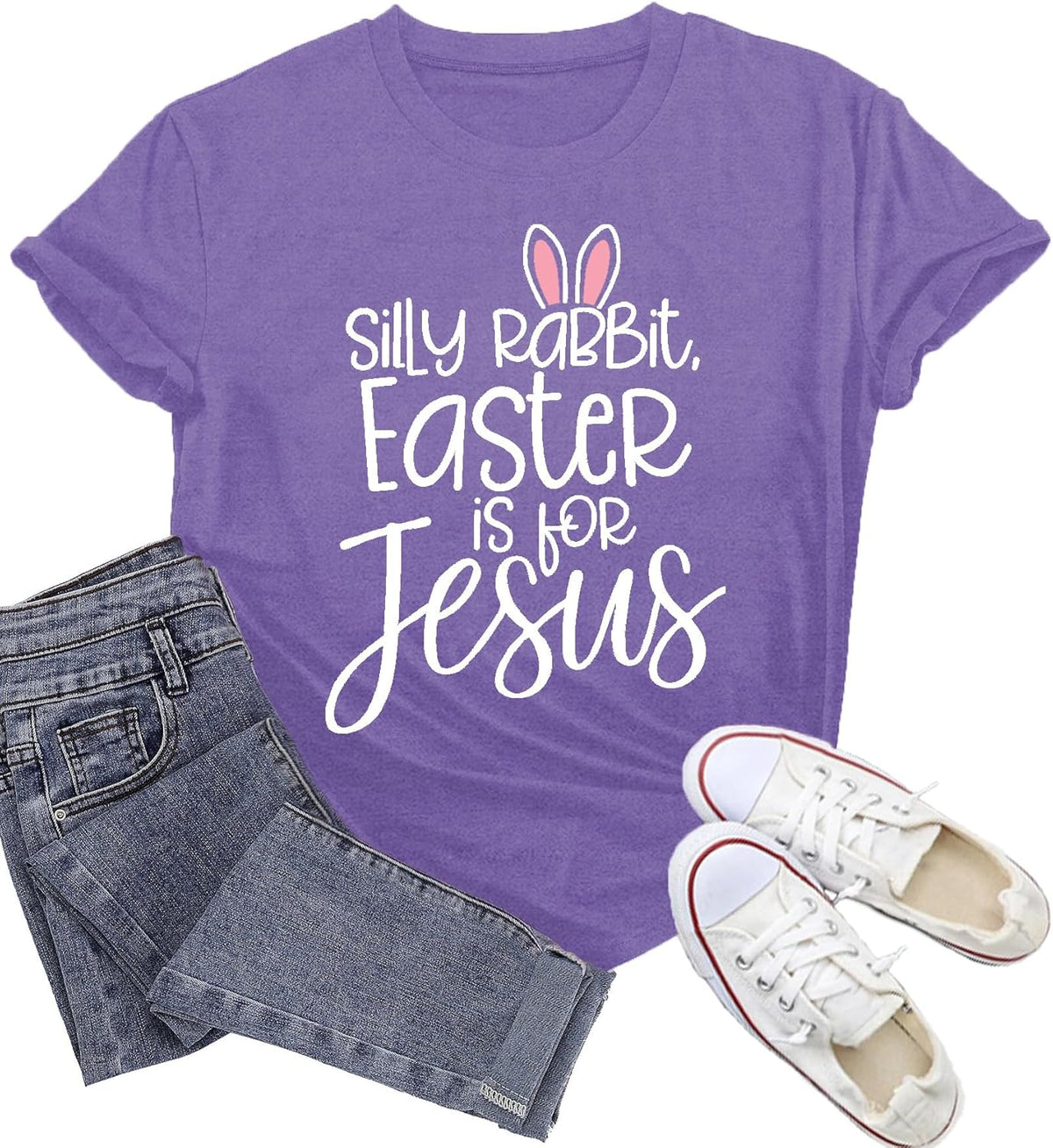 Easter Shirts for Womens Silly Rabbit Easter is for Jesus Cute Rabbit Print Tee Tops