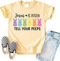 Kids Jesus He is Risen Tell Your Pee.ps | Cute Christian Easter Pe.eps Graphic Tee for Boys Girls Toddlers | Religious Easter Day Outfit Spring Holiday Shirt