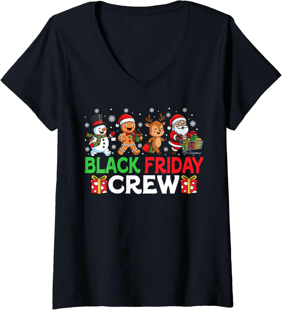 Womens Christmas Friday Shopping Crew Black Shopping Family Funny V-Neck T-Shirt