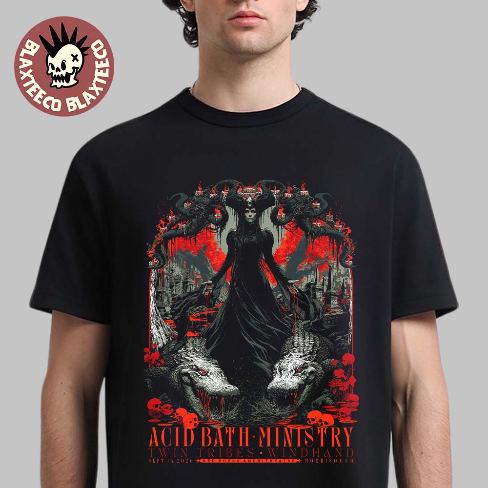 Acid Bath With Ministry Twin Tribes And Windhand Red Rocks Amphitheatre 2026 Event Poster Morrison CO September 15 2026 T-Shirt