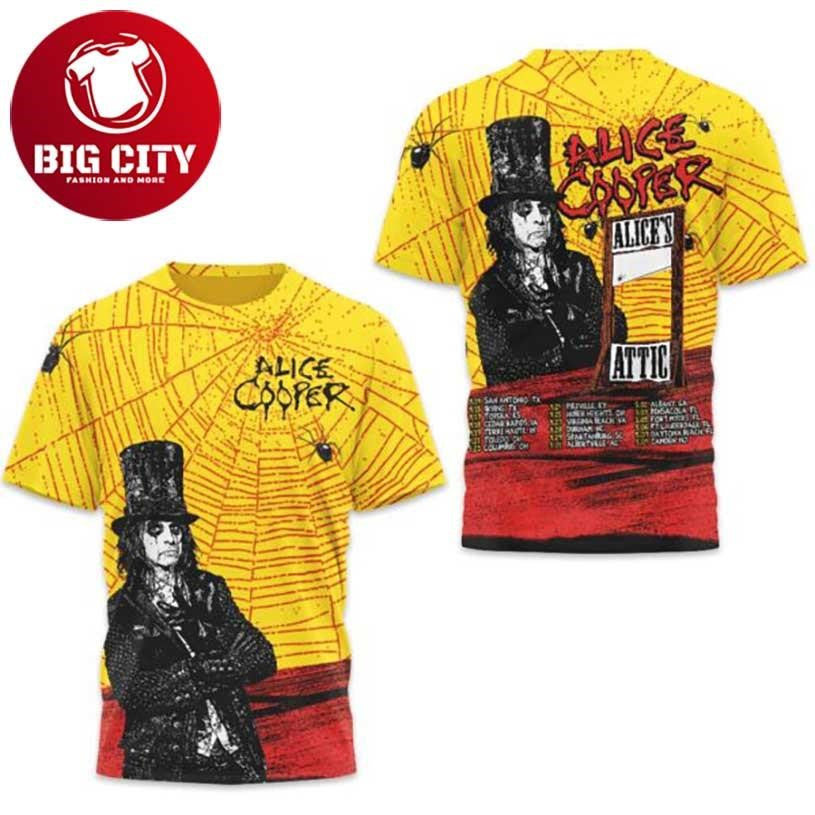 Alice Cooper Alice’s Attic Vintage Tour All Over Print Yellow Two Sided Shirt Unisex