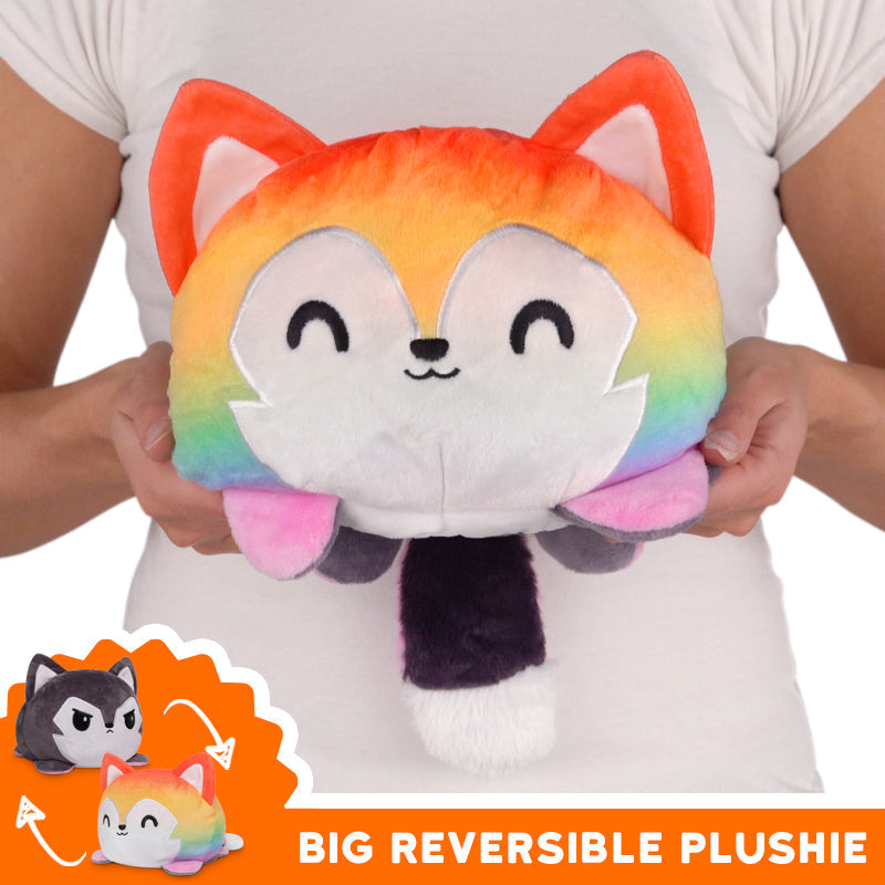TeeTurtle Big Reversible Wolf Plushie (Rainbow + Dark Gray) Unisex