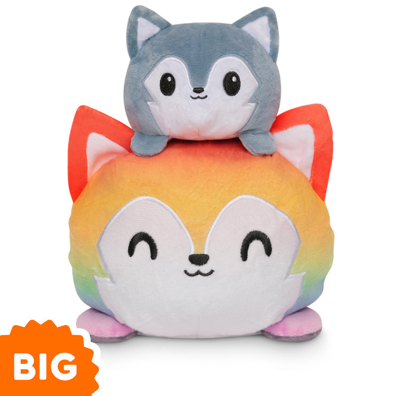 TeeTurtle Big Reversible Wolf Plushie (Rainbow + Dark Gray) Unisex